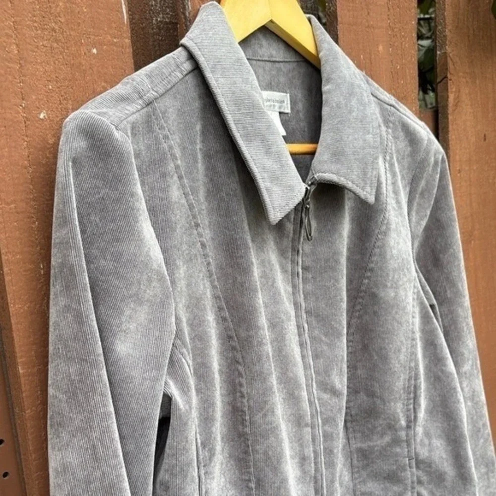 Christopher & Banks Women's SZ Medium Gray Mini Cord Velour Light‎ Jacket Fall